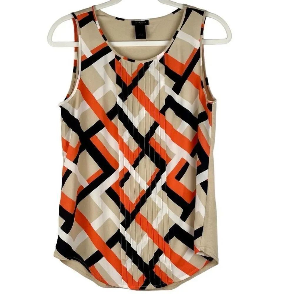 Ann Taylor Geometric Sleeveless Blouse Small